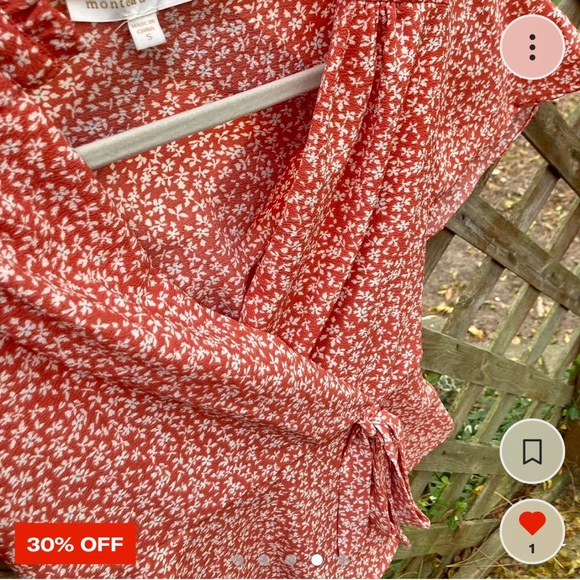 Small Monteau blouse red with white flowers - Picture 3 of 5